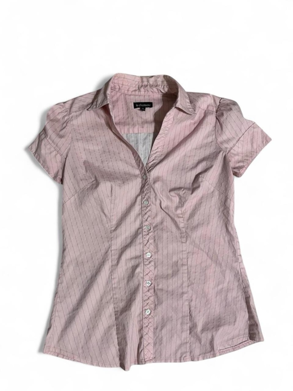 Le Château Pink Pinstripe Short Sleeve Button-Up Shirt